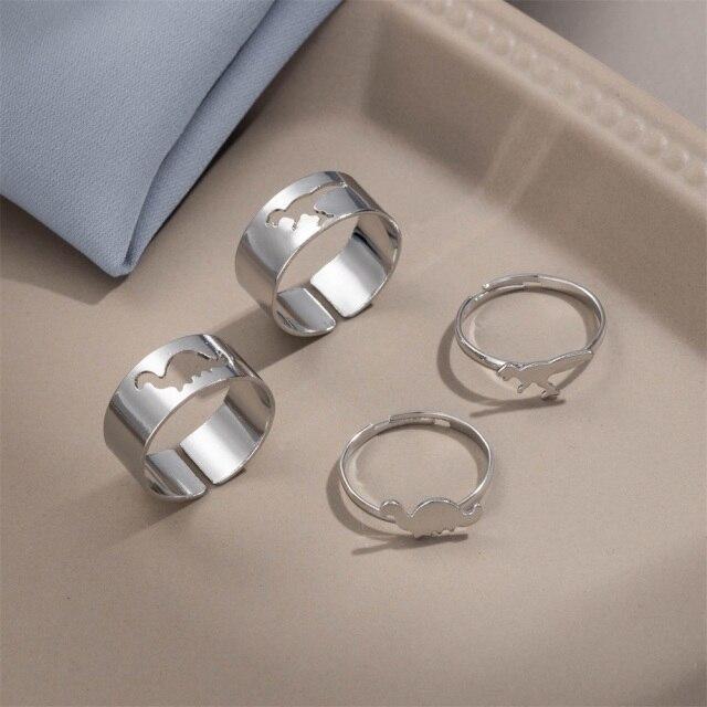 Trendy Silber Farbe Dinosaurier Ringe Für Frauen Männer Liebhaber Paar Ringe Set Freundschaft Verlobung Hochzeit Offene Ringe Schmuck von Joom DACH