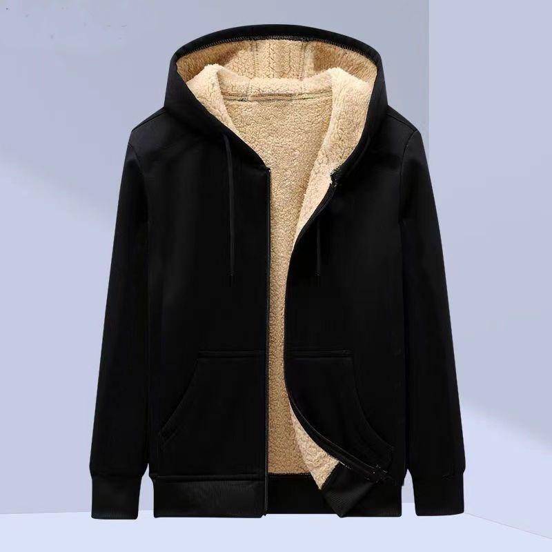 Trendy Sweatshirt Mantel Fronttaschen Warmer Reißverschluss Lammwolljacke Herren und Damen Winter Reine Farbe Plüschgefütterter Cardigan Hoodie M schwarz von Joom DACH