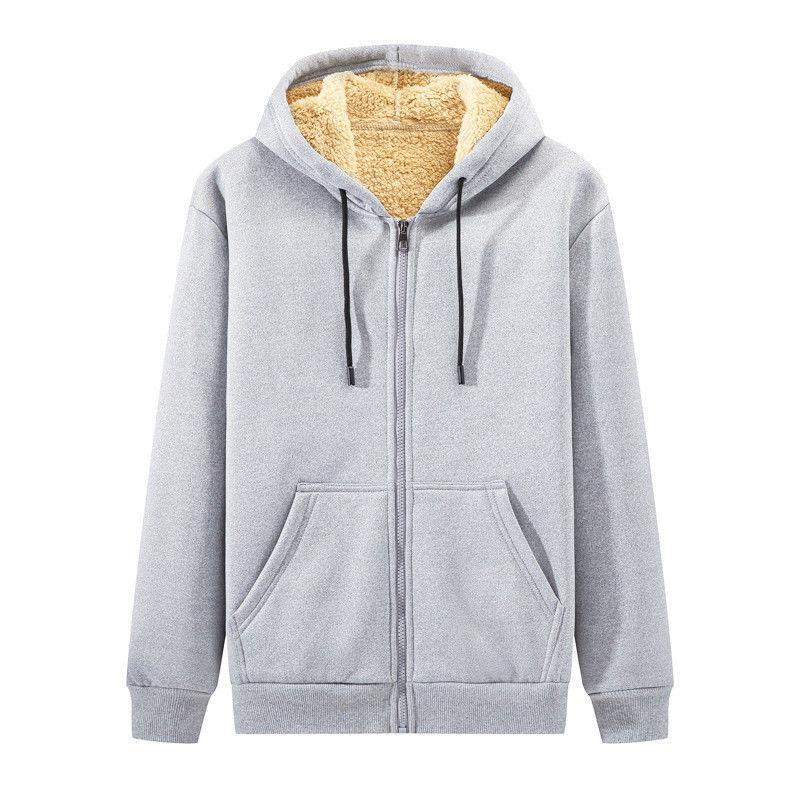 Trendy Sweatshirt Mantel Fronttaschen Warmer Reißverschluss Lammwolljacke Herren und Damen Winter Reine Farbe Plüschgefütterter Cardigan Hoodie M grau von Joom DACH