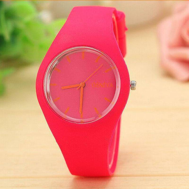 Trendy Unisex Paar Uhren Trendy Kinder Frauen Genf Männer Heißer Verkauf Silikon Analog Koreanische Sport Uhr Gelee Uhren Hohe Qualität Student Unisex rose rot von Joom DACH