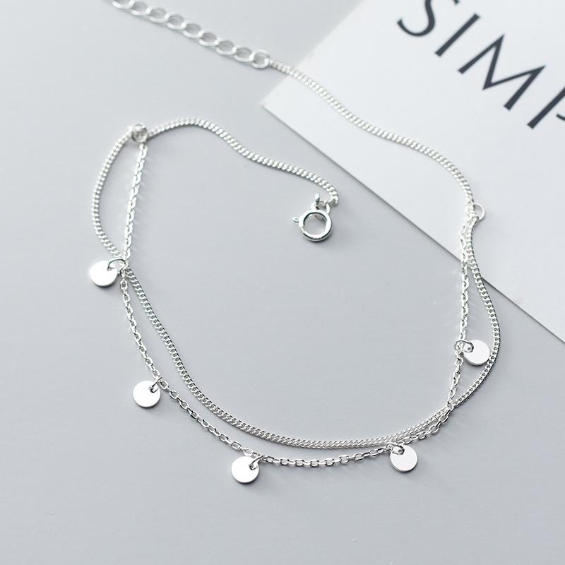Trustdavis 925 Sterling Silber Mode Süße Doppel Schicht Runde Wafer Kette Fußkettchen Für Frauen Valentinstag Geschenk Schmuck 21cm von Joom DACH