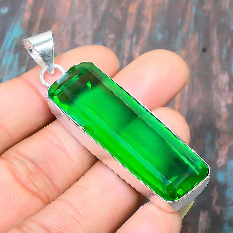 Tsavorit-Edelstein, handgefertigter Schmuckanhänger aus 925er Sterlingsilber für Thanksgiving 2.48 Inches grün von Joom DACH