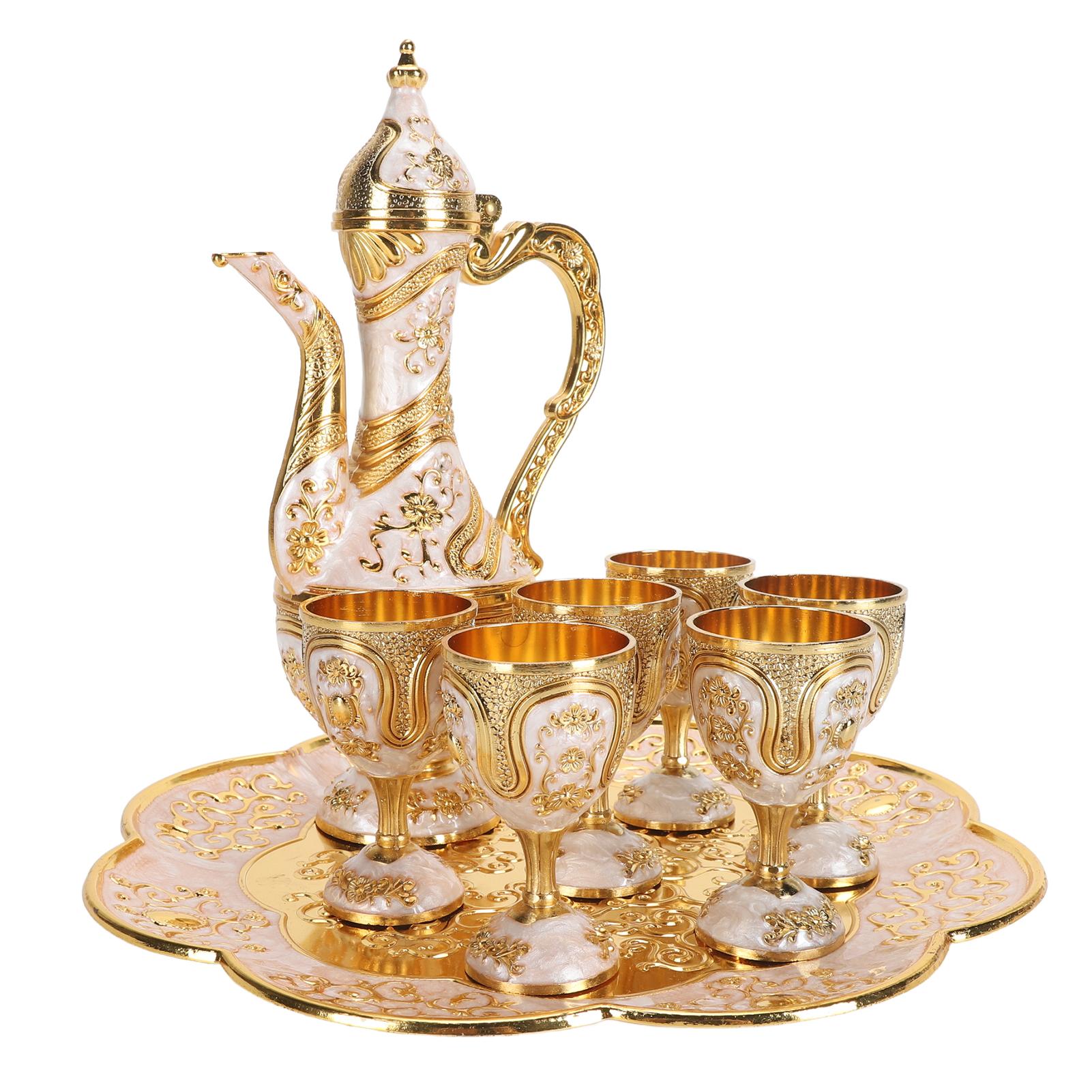 Türkisches Teeservice im Vintage-Stil, multifunktionales Teekannen- und Tassenset aus Zinklegierung mit Teetablett für Partys L bunt von Joom DACH