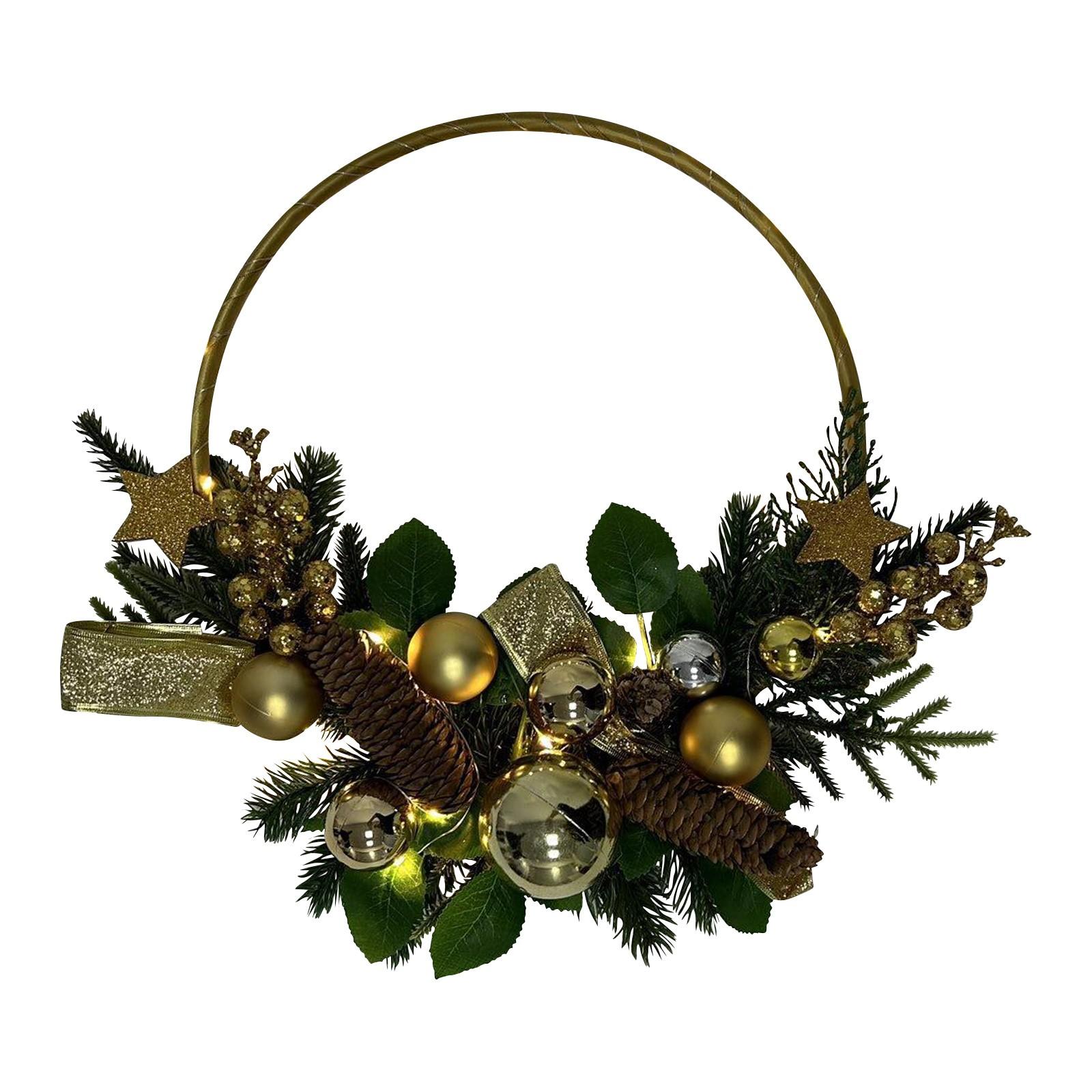 Türkranz, Weihnachtskranz mit LED-Lichtern, Timer und Weihnachtskugeln, Dekoration für Weihnachten One Size gold von Joom DACH