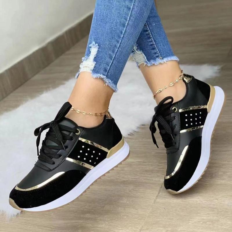 Turnschuhe Frauen Plattform Schuhe Leder Patchwork frau Casual schuhe Sport Schuhe Damen Laufen Outdoor Vulkanisierte Schuhe 39 schwarz von Joom DACH