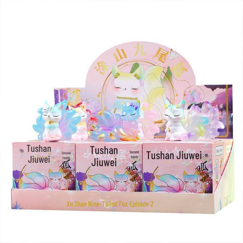 Tushan Neunschwänziger Fuchs Blind Box Puppen - Trendige Kleine Fuchs Ornamente, Kreatives Geburtstagsgeschenk für Mädchen Blind Box Figure Series von Joom DACH
