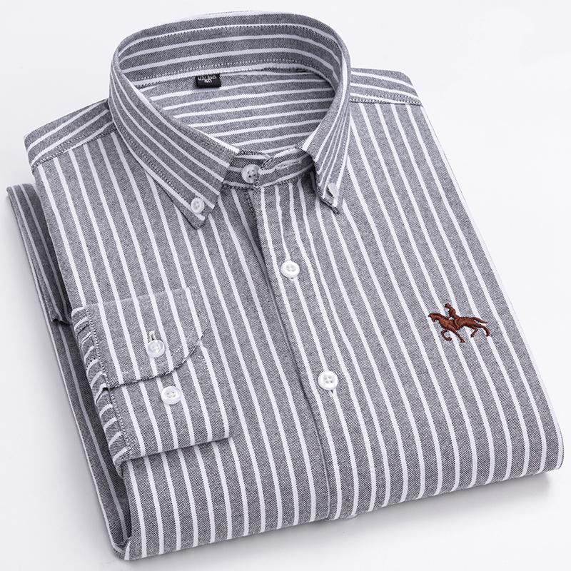 Übergröße 100% Baumwolle Oxford Casual Hemden für Business Herren Langarm Herbst Frühling Winter Einfarbig Gestreift Einfarbig Ohne Fronttasche 41 von Joom DACH