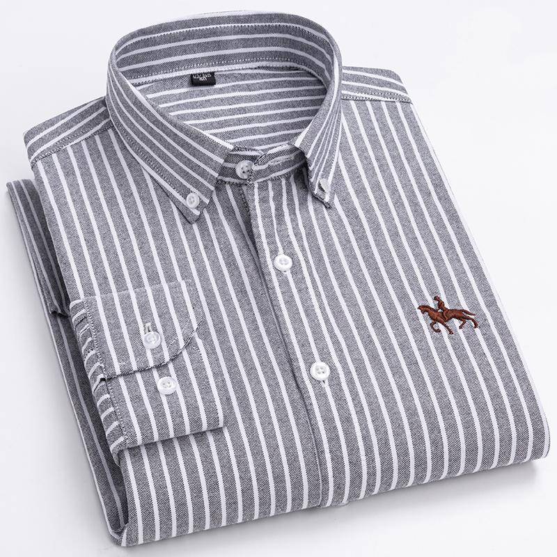 Übergröße 100% Baumwolle Oxford Casual Hemden für Business Herren Langarm Herbst Frühling Winter Einfarbig Gestreift Einfarbig Ohne Fronttasche 41 von Joom DACH