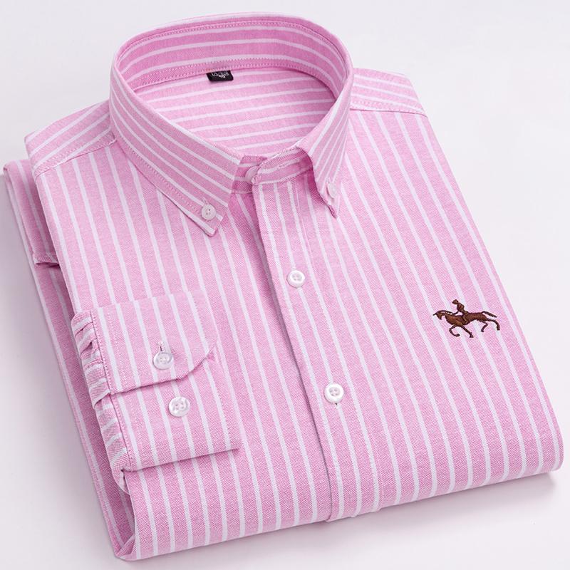 Übergröße 100% Baumwolle Oxford Casual Hemden für Business Herren Langarm Herbst Frühling Winter Einfarbig Gestreift Einfarbig Ohne Fronttasche 42 von Joom DACH