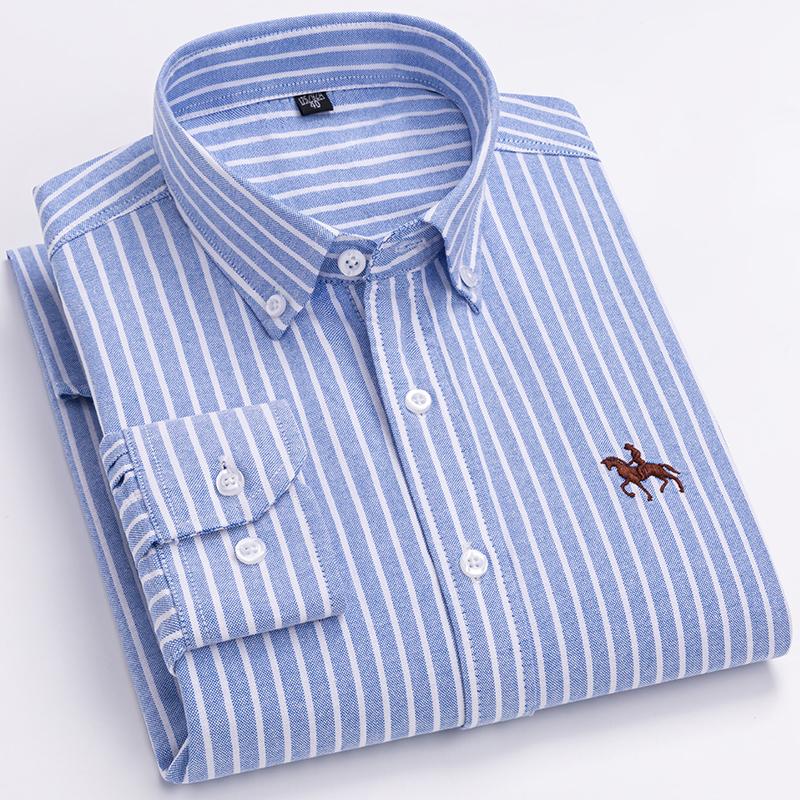 Übergröße 100% Baumwolle Oxford Casual Hemden für Business Herren Langarm Herbst Frühling Winter Einfarbig Gestreift Einfarbig Ohne Fronttasche 43 von Joom DACH
