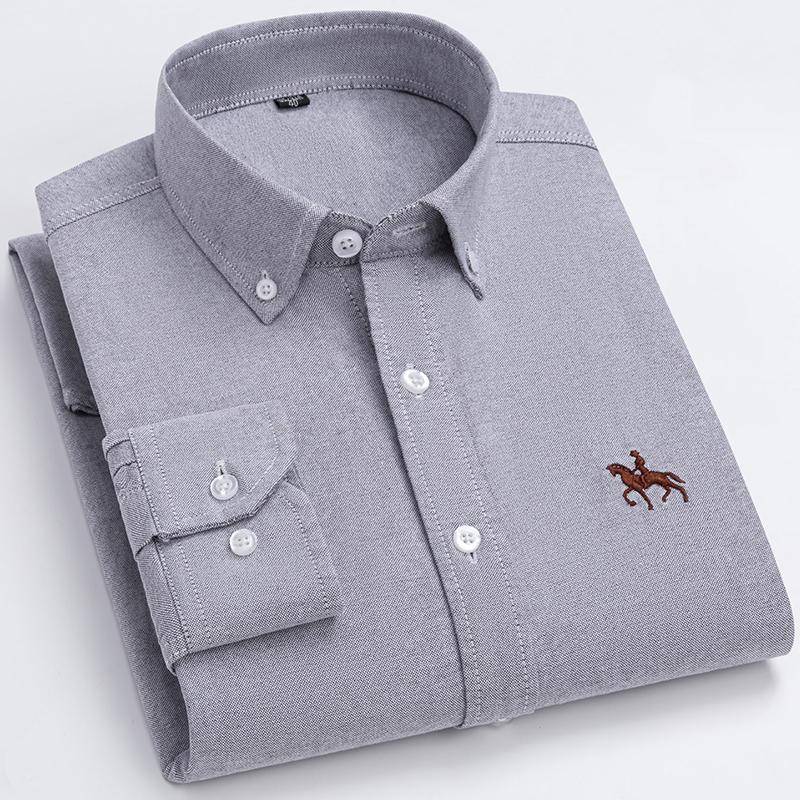 Übergröße 100% Baumwolle Oxford Casual Hemden für Business Herren Langarm Herbst Frühling Winter Einfarbig Gestreift Einfarbig Ohne Fronttasche 44 von Joom DACH
