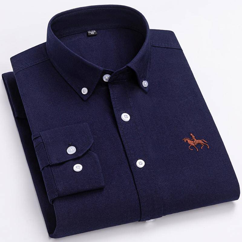 Übergröße 100% Baumwolle Oxford Casual Hemden für Business Herren Langarm Herbst Frühling Winter Einfarbig Gestreift Einfarbig Ohne Fronttasche 44 von Joom DACH