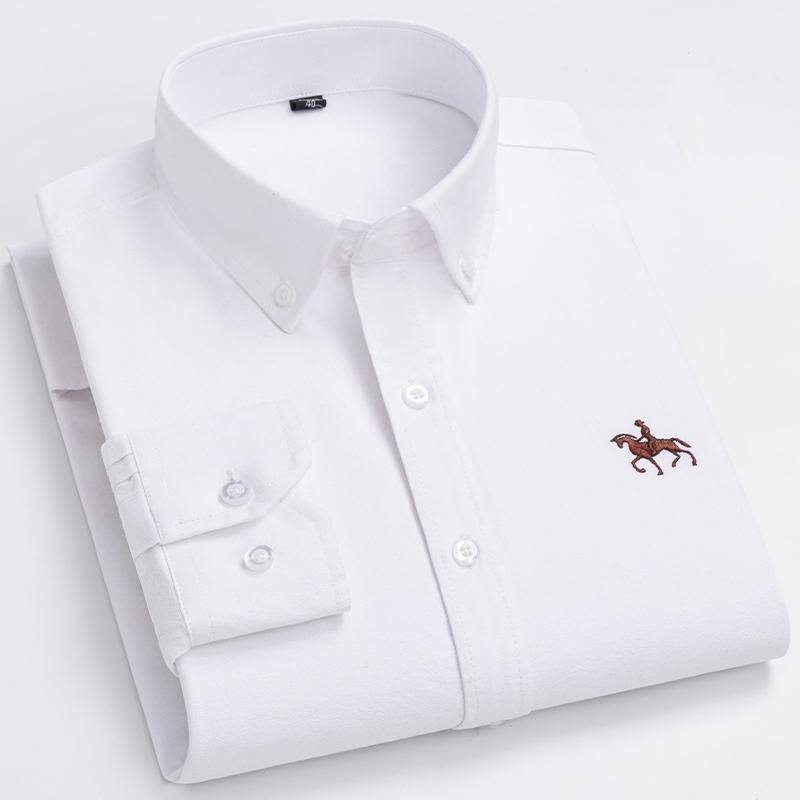 Übergröße 100% Baumwolle Oxford Casual Hemden für Business Herren Langarm Herbst Frühling Winter Einfarbig Gestreift Einfarbig Ohne Fronttasche 46 von Joom DACH