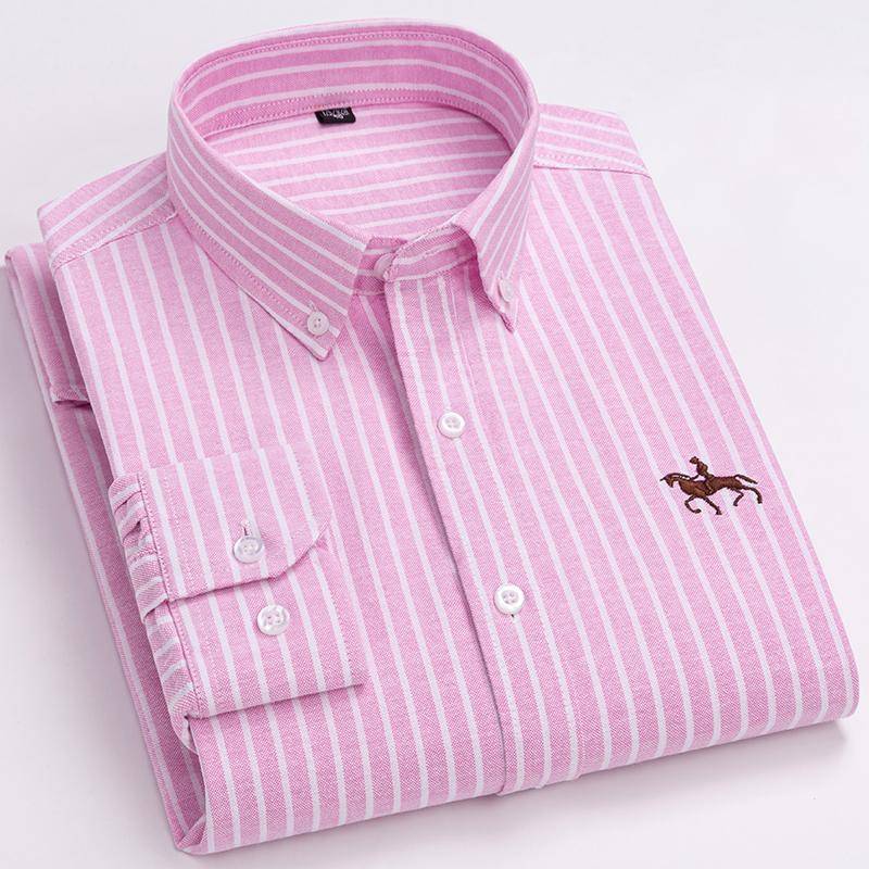 Übergröße 100% Baumwolle Oxford Casual Hemden für Business Herren Langarm Herbst Frühling Winter Einfarbig Gestreift Einfarbig Ohne Fronttasche 46 von Joom DACH