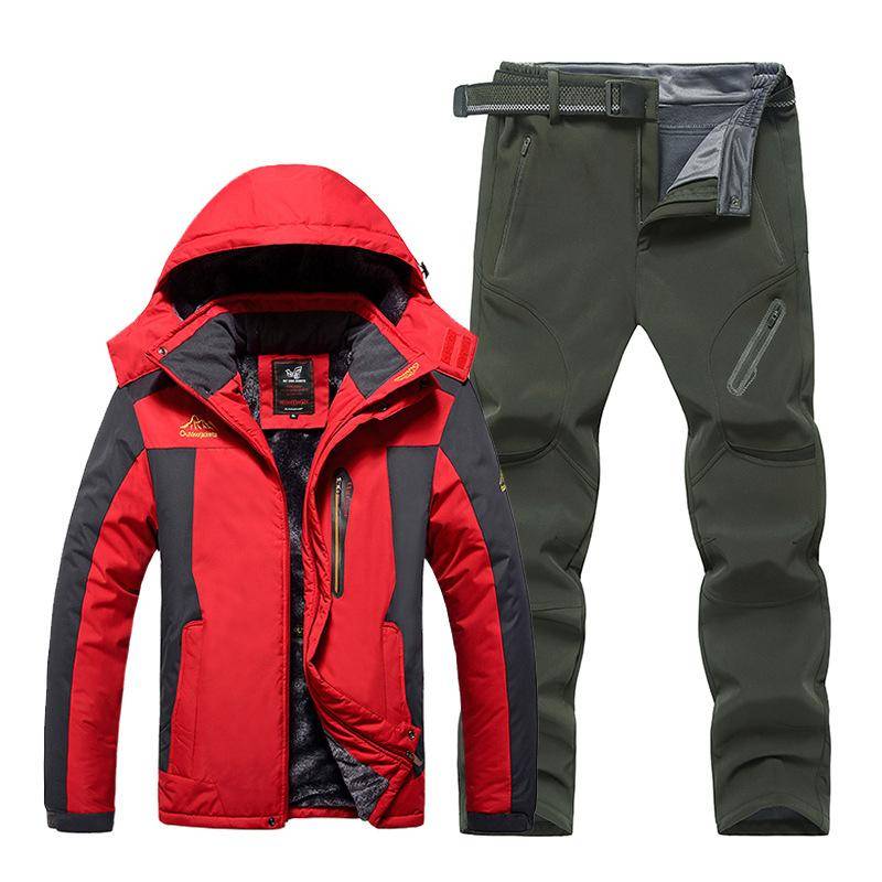Übergröße 9XL Outdoor-Jacken-Hosenanzug Herren Winter Plus Samt Verdickter Bergsteigeranzug Jacke Hose Inklusive Gürtelanzug 9XL von Joom DACH