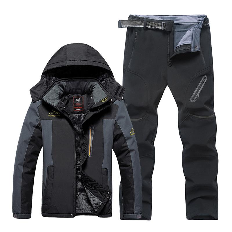 Übergröße 9XL Outdoor-Jacken-Hosenanzug Herren Winter Plus Samt Verdickter Bergsteigeranzug Jacke Hose Inklusive Gürtelanzug XXXL von Joom DACH