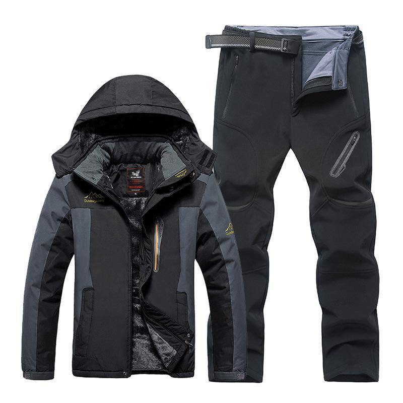 Übergröße 9XL Outdoor-Jacken-Hosenanzug Herren Winter Plus Samt Verdickter Bergsteigeranzug Jacke Hose Inklusive Gürtelanzug XXXL von Joom DACH