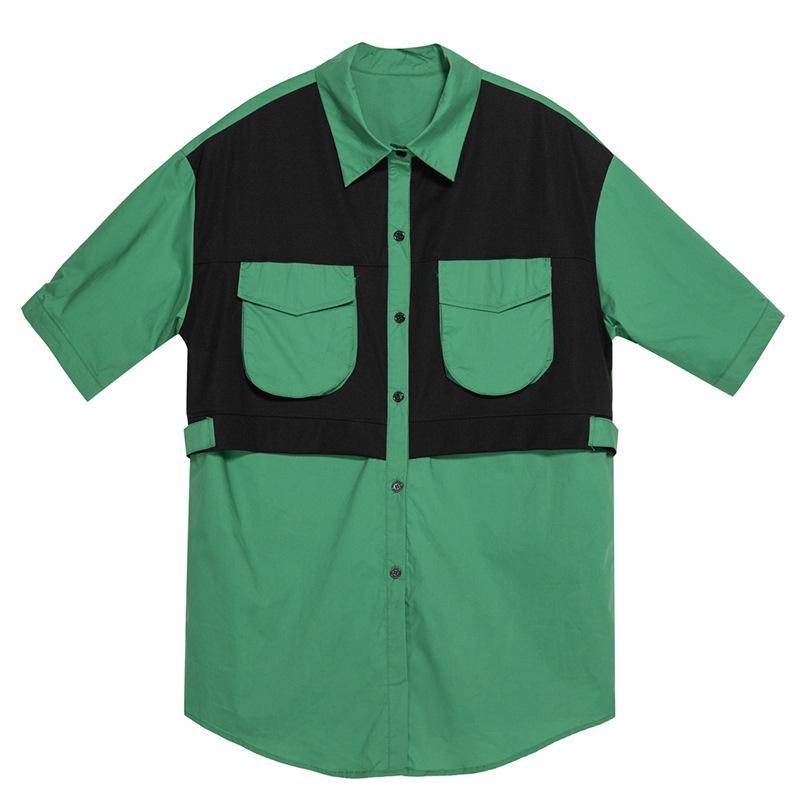 Übergröße Bluse Neuer Sommerstil Lässiges Hemd Damen Patchwork Weibliches Lockeres Hemd Grün L grün von Joom DACH