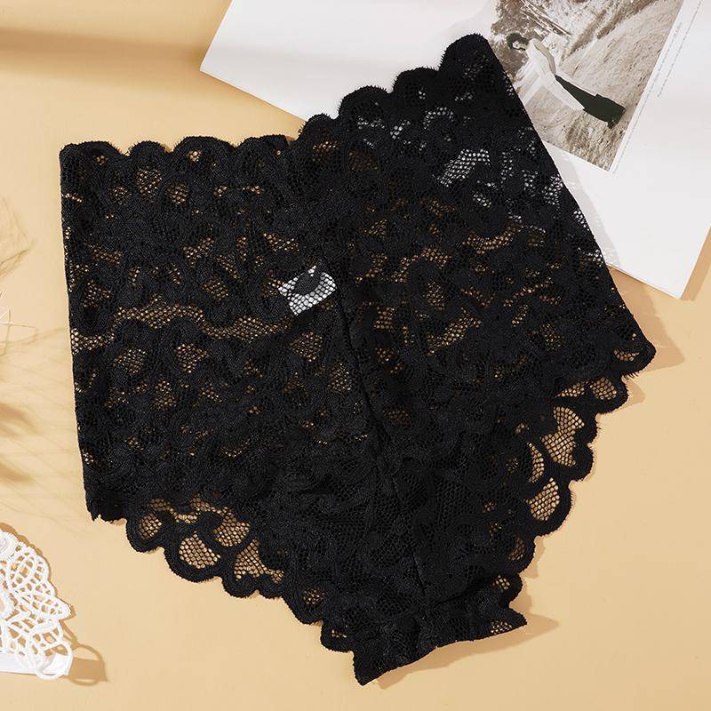 Übergröße Damen Blumen-Spitze Slips Hipster Hohe Taille Unterwäsche Atmungsaktive Slips 2XL schwarz von Joom DACH