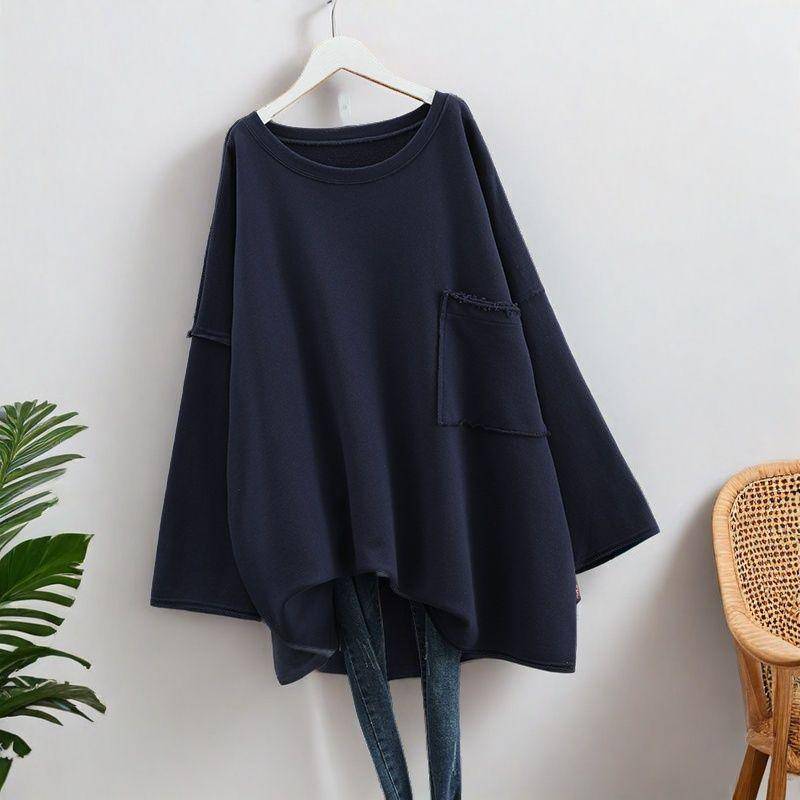 Übergröße Damen Einfarbig Langarm Tasche Kapuzenpullover Frühling Herbst Locker Lässig Übergroße Oberteile Pullover XXXXL von Joom DACH
