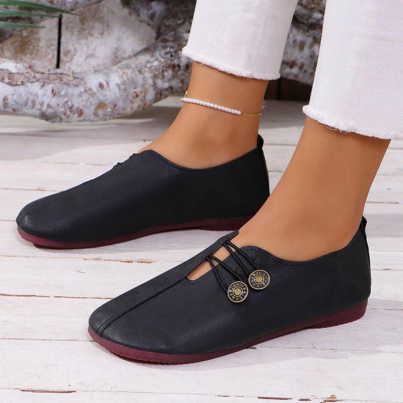 Übergröße Damen Freizeitschuhe mit runder Zehenpartie - Europäischer & Amerikanischer Stil, Herbst Low Cut Ballerinas 42 schwarz von Joom DACH