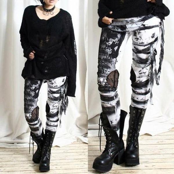 Übergröße Damen Gothic Leggings Steampunk Hohe Taille Dehnbare Schlanke Hose Damen Bleistifthose Übergroße Kleidung XL schwarz von Joom DACH