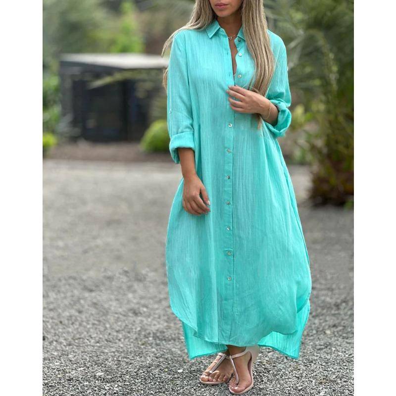 Übergröße Damen Hemd Langes Kleid Mode Lässig Langarm Cardigan Kleider 2XL hellblaue von Joom DACH
