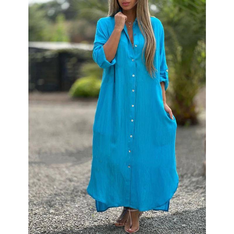 Übergröße Damen Hemd Langes Kleid Mode Lässig Langarm Cardigan Kleider 2XL himmelblaue von Joom DACH