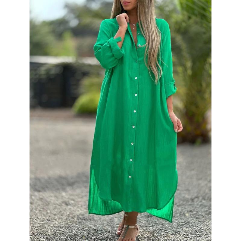 Übergröße Damen Hemd Langes Kleid Mode Lässig Langarm Cardigan Kleider 5XL grün von Joom DACH