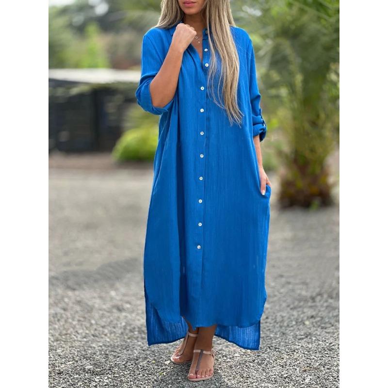 Übergröße Damen Hemd Langes Kleid Mode Lässig Langarm Cardigan Kleider S von Joom DACH