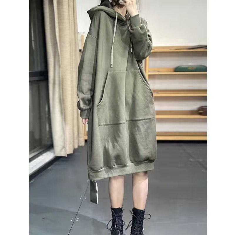 Übergröße Damen Herbst Winter Langes Kleid Locker Lässig Übergroßer Hoodie Kapuzenpullover Kleider XXXL grün von Joom DACH