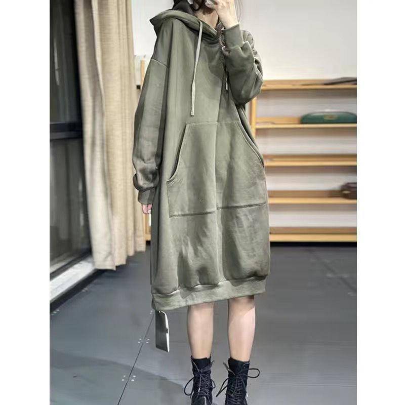 Übergröße Damen Herbst Winter Langes Kleid Locker Lässig Übergroßer Hoodie Kapuzenpullover Kleider XXXL grün von Joom DACH
