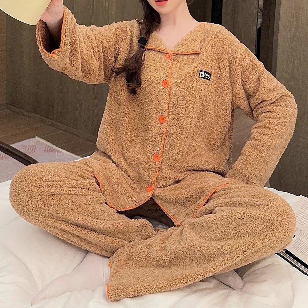 Übergröße Damen Pyjama Samt Damen Winter Warmer Pyjama Nachthemd Nachtwäsche Weiblich Warmer Pyjama Pijama Feminino Loungewear 6XL von Joom DACH