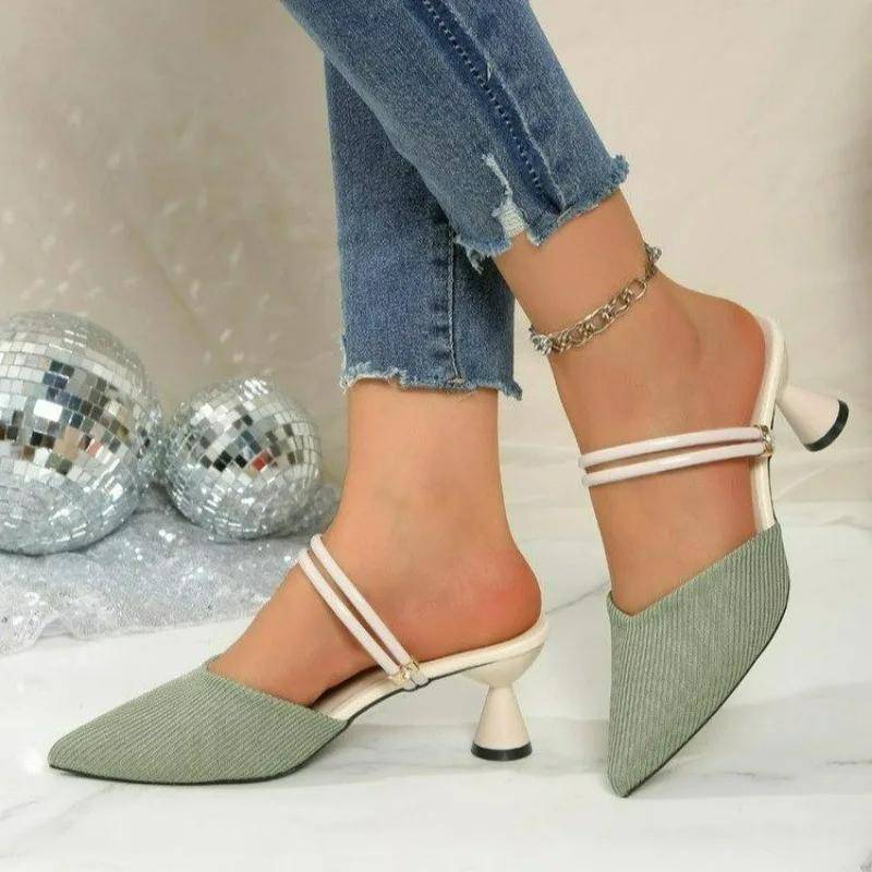 Übergröße Damen Schuhe Geschlossene Zehen Damen Hausschuhe Elegante Kleider Hausschuhe Damen Spitzzehen High Heels Moderne Sandalen 39 grün von Joom DACH