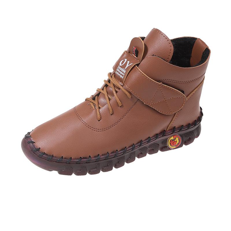 Übergröße Damen Schuhe Samt Kurze Stiefel Damen Rindsehne Weiche Sohle Bequeme Flache Schuhe Winter Neue Baumwollgefütterte Stiefel 43 braun von Joom DACH