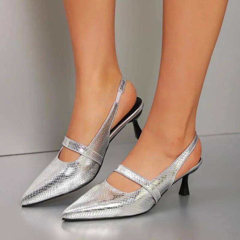 Übergröße Damen Schuhe Slingbacks Damen High Heels Mode Kleid Pumps Damen Spitzschuh Slipper Dünner Absatz Damen Sandale 42 von Joom DACH