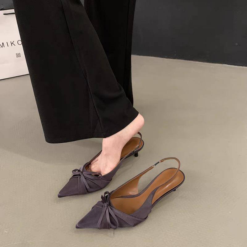 Übergröße Damenschuhe Slingbacks Damen High Heels Slipper Kleid Pumps Damen Spitzschuh Schleife Niedriger Dünner Absatz Sandalen 42 violett von Joom DACH