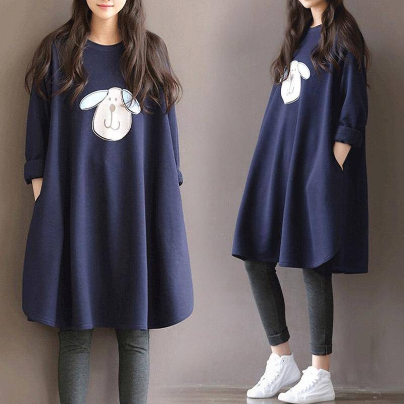 Übergröße Fleecegefüttertes Umstands-Sweatshirt-Kleid-Set - Herbst/Winter 2023 Kollektion XXXL navy blau von Joom DACH