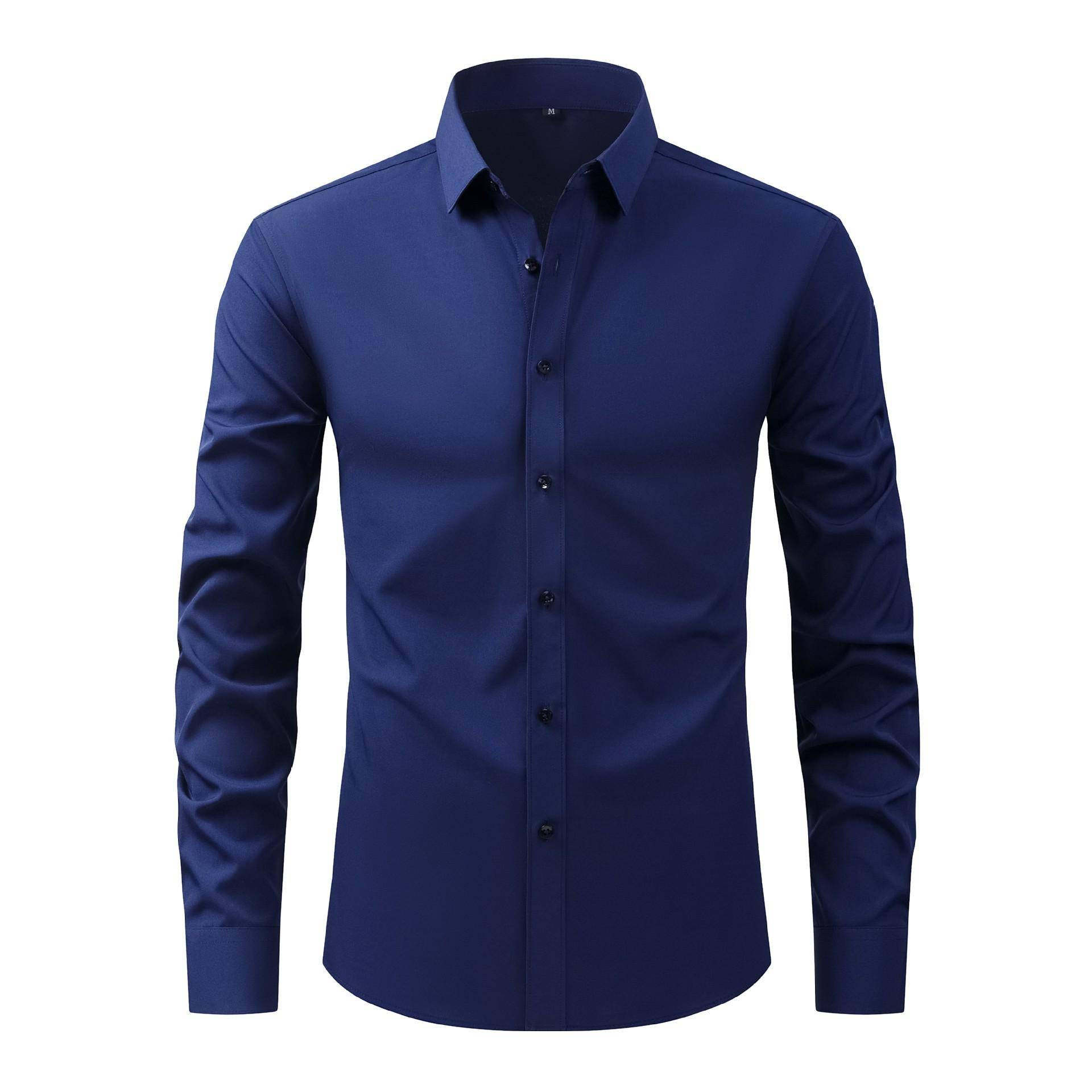 Übergröße Herren Frühling und Sommer T-Shirt Einfarbig Umlegekragen Langarm Businesshemd XL navy blau von Joom DACH