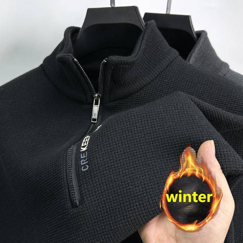 Übergröße Herren Herbst und Winter Sweatshirt Reißverschluss Stehkragen Lange Ärmel Verdicktes Fleece Einfarbig Nackenschutz Mittellang 2XL schwarz von Joom DACH