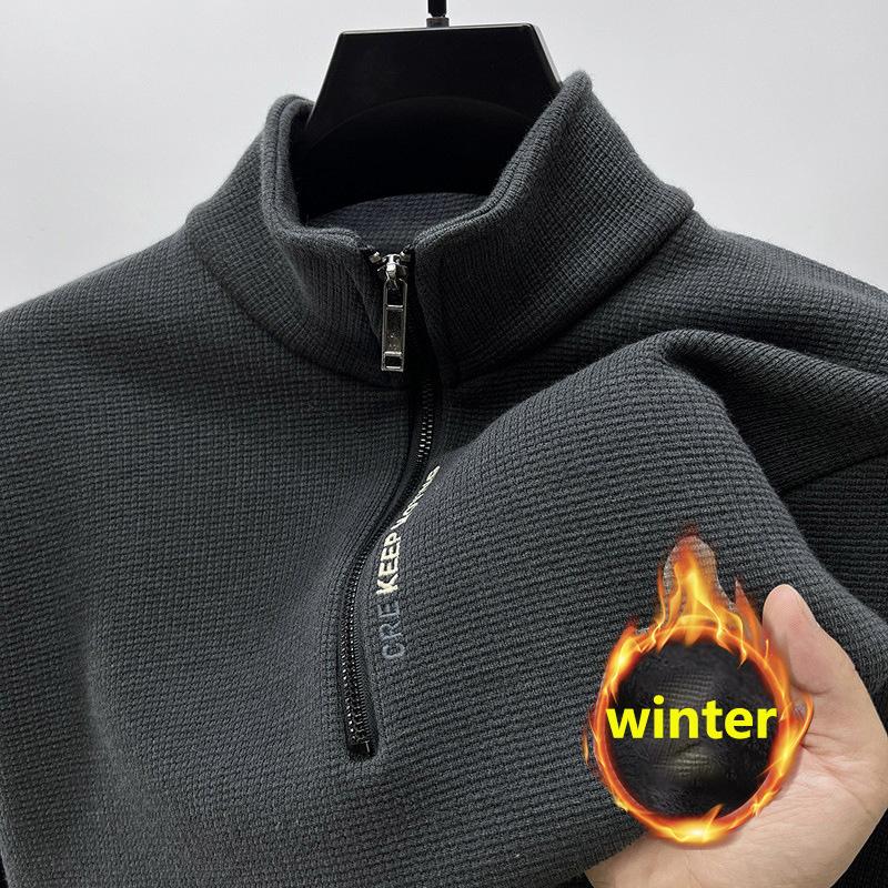 Übergröße Herren Herbst und Winter Sweatshirt Reißverschluss Stehkragen Lange Ärmel Verdicktes Fleece Einfarbig Nackenschutz Mittellang 4XL dunkelgraue von Joom DACH