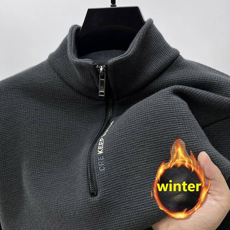 Übergröße Herren Herbst und Winter Sweatshirt Reißverschluss Stehkragen Lange Ärmel Verdicktes Fleece Einfarbig Nackenschutz Mittellang 4XL dunkelgraue von Joom DACH