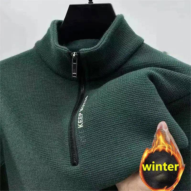 Übergröße Herren Herbst- und Winter-Sweatshirt Reißverschluss Stehkragen Lange Ärmel Verdicktes Fleece Einfarbig Nackenschutz Mittellang 4XL grün von Joom DACH