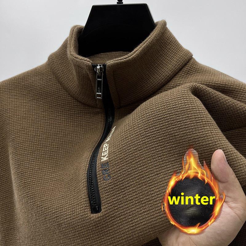 Übergröße Herren Herbst- und Winter-Sweatshirt Reißverschluss Stehkragen Lange Ärmel Verdicktes Fleece Einfarbig Nackenschutz Mittellang 4XL braun von Joom DACH