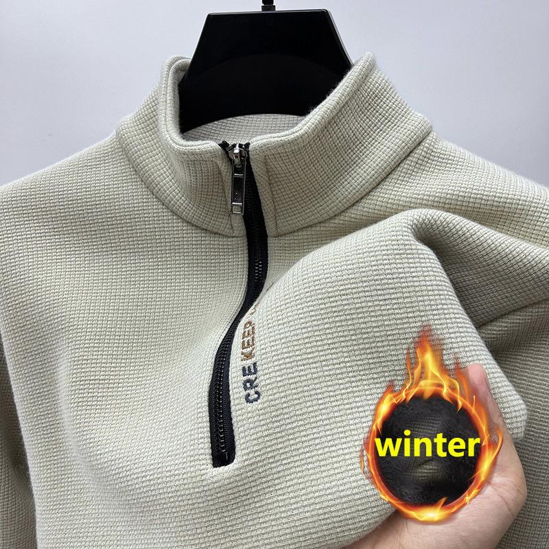 Übergröße Herren Herbst- und Winter-Sweatshirt Reißverschluss Stehkragen Lange Ärmel Verdicktes Fleece Einfarbig Nackenschutz Mittellang XL beige von Joom DACH
