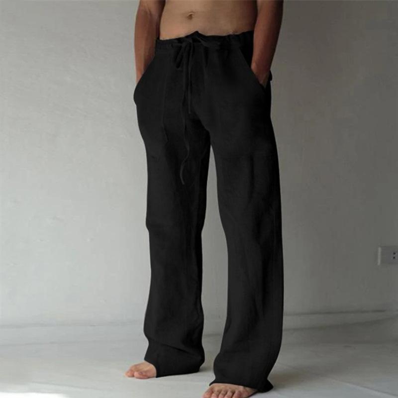 Übergröße Herren Locker Geschnittene Baumwoll- und Leinenhose, Herren Freizeit Hose Einfarbig für Frühling Sommer Fitness Yoga 5XL schwarz von Joom DACH