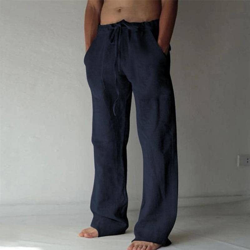 Übergröße Herren Locker Geschnittene Baumwoll- und Leinenhose, Herren Freizeit Hose Einfarbig für Frühling Sommer Fitness Yoga 5XL navy blau von Joom DACH