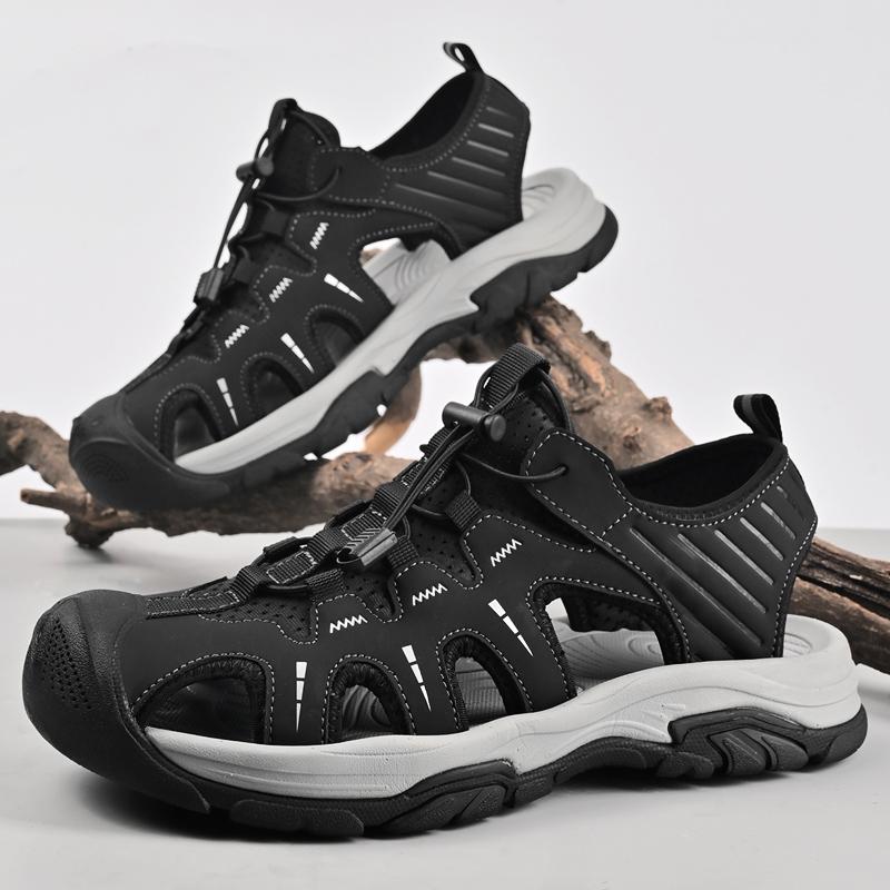 Übergröße Herren Sandalen Sommer Antikollisions-Outdoor-Walking-Trekking-Freizeitschuhe Leder Wandern Herren Hausschuhe Strand Badeschuhe 38 schwarz von Joom DACH