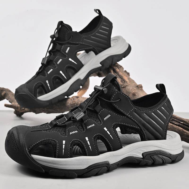 Übergröße Herren Sandalen Sommer Antikollisions-Outdoor-Walking-Trekking-Freizeitschuhe Leder Wandern Herren Hausschuhe Strand Badeschuhe 38 schwarz von Joom DACH