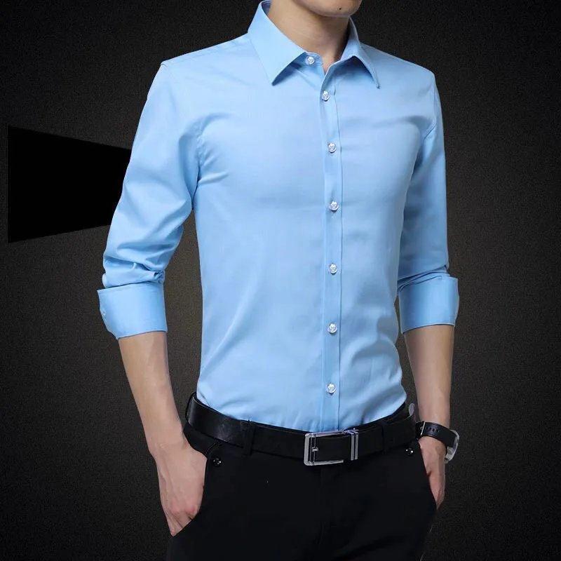 Übergröße Herren Slim Einfarbig Langarmhemd Business Casual Weißes Hemd XL himmelblaue von Joom DACH
